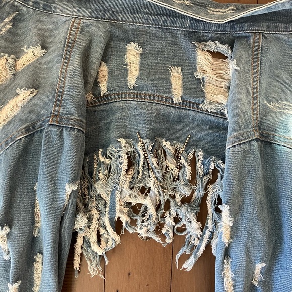 Hot and Delicious Cropped Jean Jacket with Rhinestones - Picture 9 of 11
